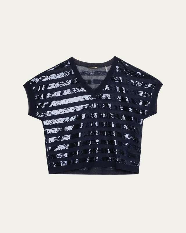 Elara Sequin Striped V-Neck Sweat